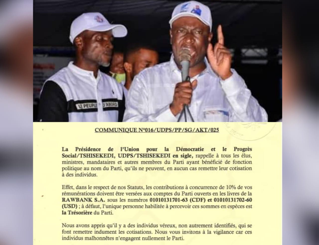 Udps Rasel UDPS/Tshisekedi : mise en garde contre le paiement indu des cotisations ...